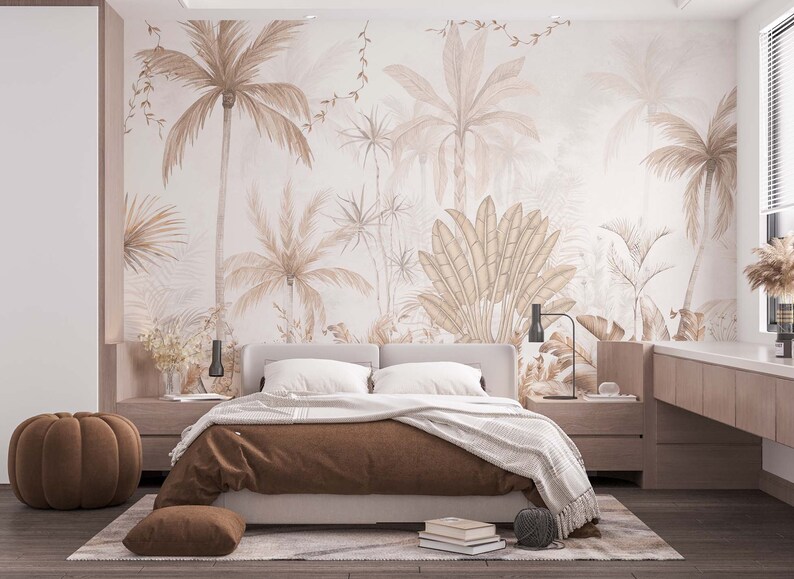 Vintage Tropical Wallpaper Palm Trees Wall Mural Peel and - Etsy