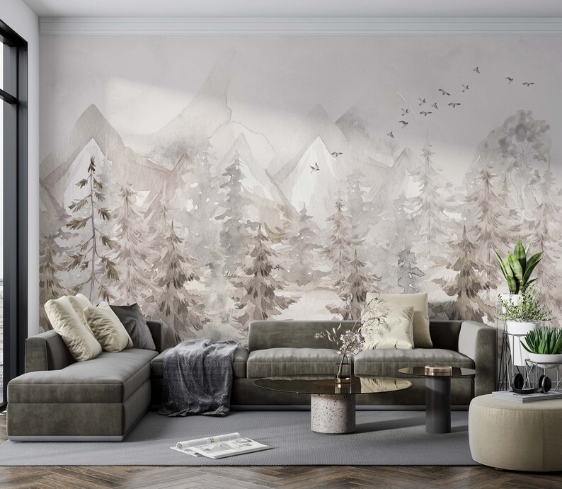 Foggy Forest Wallpaperpeel and Stickremovablelandscape Etsy