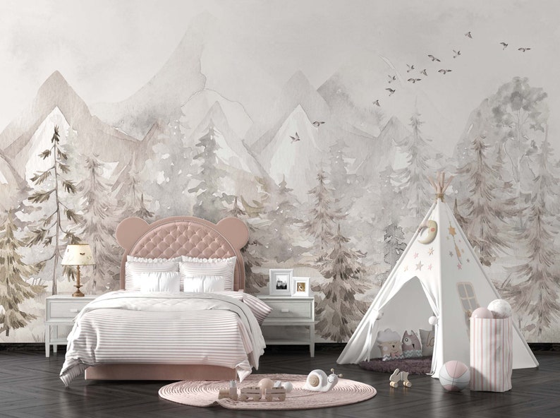 Foggy Forest Wallpaperpeel and Stickremovablelandscape Etsy