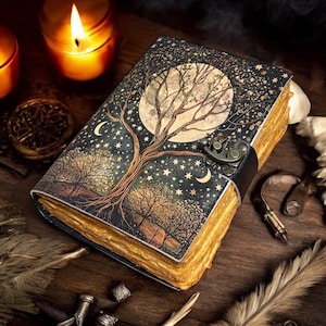 Tree of Life Leather Journal, Handmade Grimoire, Witchcraft Book