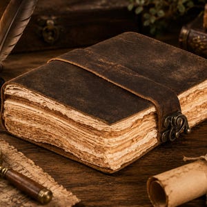 Vintage Leather Journal – Spell Book, Grimoire, Travel Notebook, Deckle Edge Paper, Lock Closure