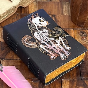 Leather Haunted Skeleton Cat Journal: Grimoire, Book of Shadows