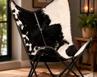 Handmade Hair-on Hide Leather Butterfly Chair | Rustic Western Lounge Seating
