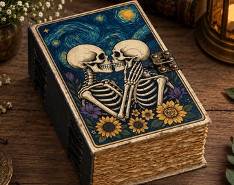 Skull Lovers Leather Journal, Skeleton Love Notebook, Gothic Romance Diary, The Lovers Card Journal, Witchy Grimoire, Dark Aesthetic Gift.