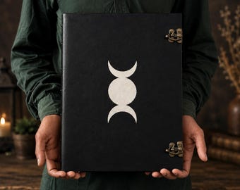 Triple Moon Leather Journal, Handmade Witchy Journal, Gothic Book of Shadows, Wiccan Journal, Pagan Notebook, Grimoire, Spiritual Gift