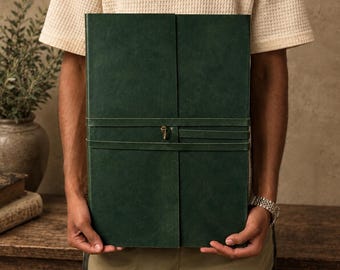 Extra Large Handmade Leather Journal - Personalized Vintage Bound Notebook - Grimoire, Writing Notebook, Rustic Deckle Edge Paper.