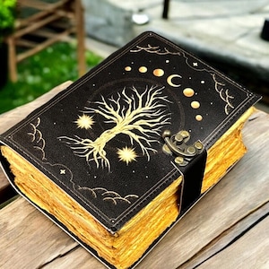 400 pagina&#39;s groot Grimoire lederen dagboek, print levensboom dagboek, blanco spreukenboek boek van schaduwen lederen hemelse cadeaus voor hem haar