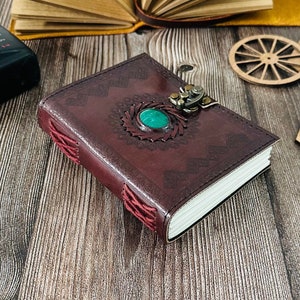 Diario hecho a mano en relieve de piedra verde marrón con cerradura de metal - Tamaño de (H) 6 * (L) 4.5 El mejor regalo marrón para niños.