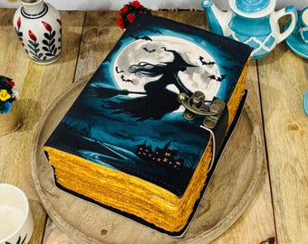 Witchcraft Journal Handmade || Dark Fantasy Moon Notebook || Handmade Witch Journal || Vintage Gothic Spell Book || Gifts For Him Her.
