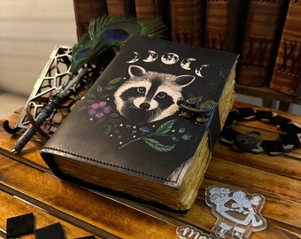 50% OFF Racoon and moon phase Book of Spells Grimoire Printed Journal Notebook Spiral Gothic Notebook  Antique Journals gifts for her or him