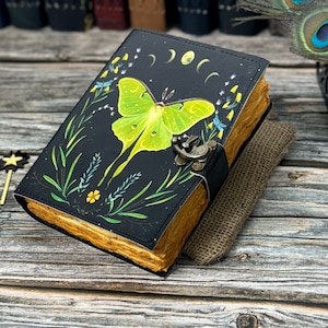 Blank Spell Book of Shadows Luna Moth Print Journal Witchcraft Supplies Moth Decor and Morpho Butterfly
