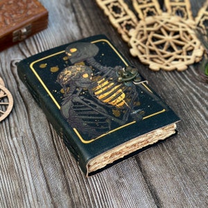 Book of Spells Grimoire Printed Journal The Lovers Tarot Notebook Spiral Gothic Notebook Skull lover Antique Journals gifts for men or women