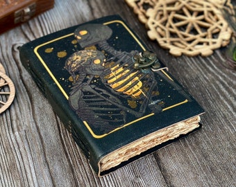 Grimoire Journal: Skull Lovers Tarot, Antique Leather Notebook