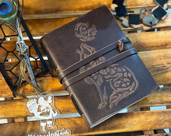 wolf Embossed Blank spell book shadows Grimoire journal Leather journal Leather Gifts For Him sketchbook , notebook book of shadows.
