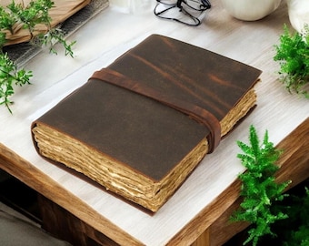 Vintage looks Leather Journal 100%Recycled Paper Journal, For Notes, Notebook, Sketchbook, Diary, Handmade Book 200 Deckle Page 7x5 inches.