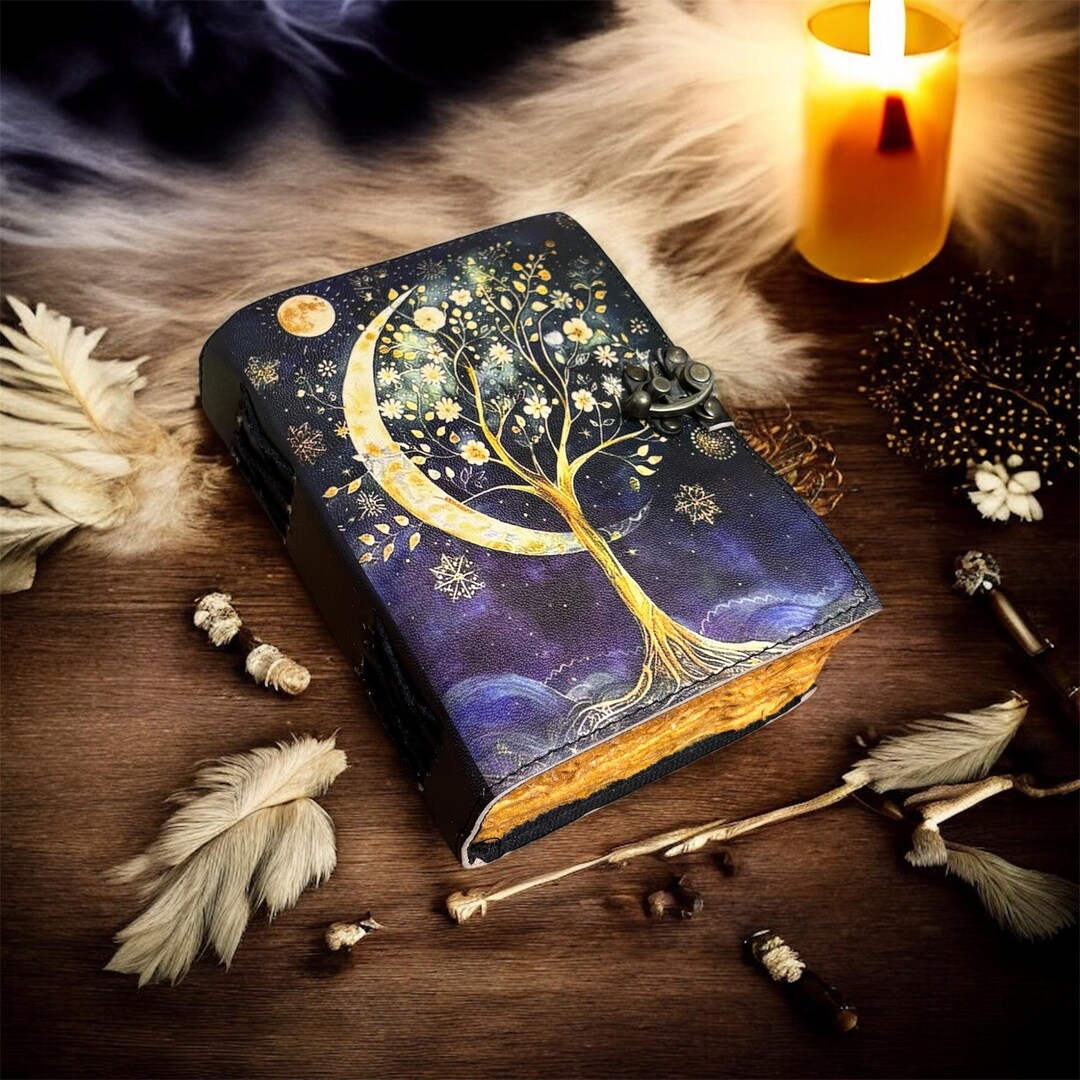 Handmade Leather Journal – Moon Tree Celestial Diary With Deckle Edge ...