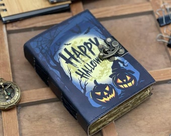 Happy Halloween Spell Book | Antique Leather Journal, Book of Shadows