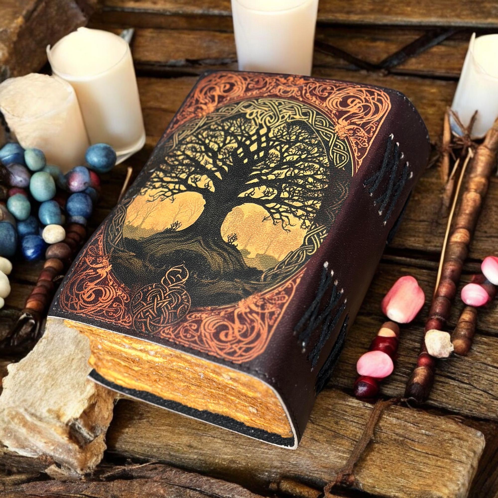 Tree of Life Leather Grimoire Journal: Blank Book of Shadows, Vintage ...