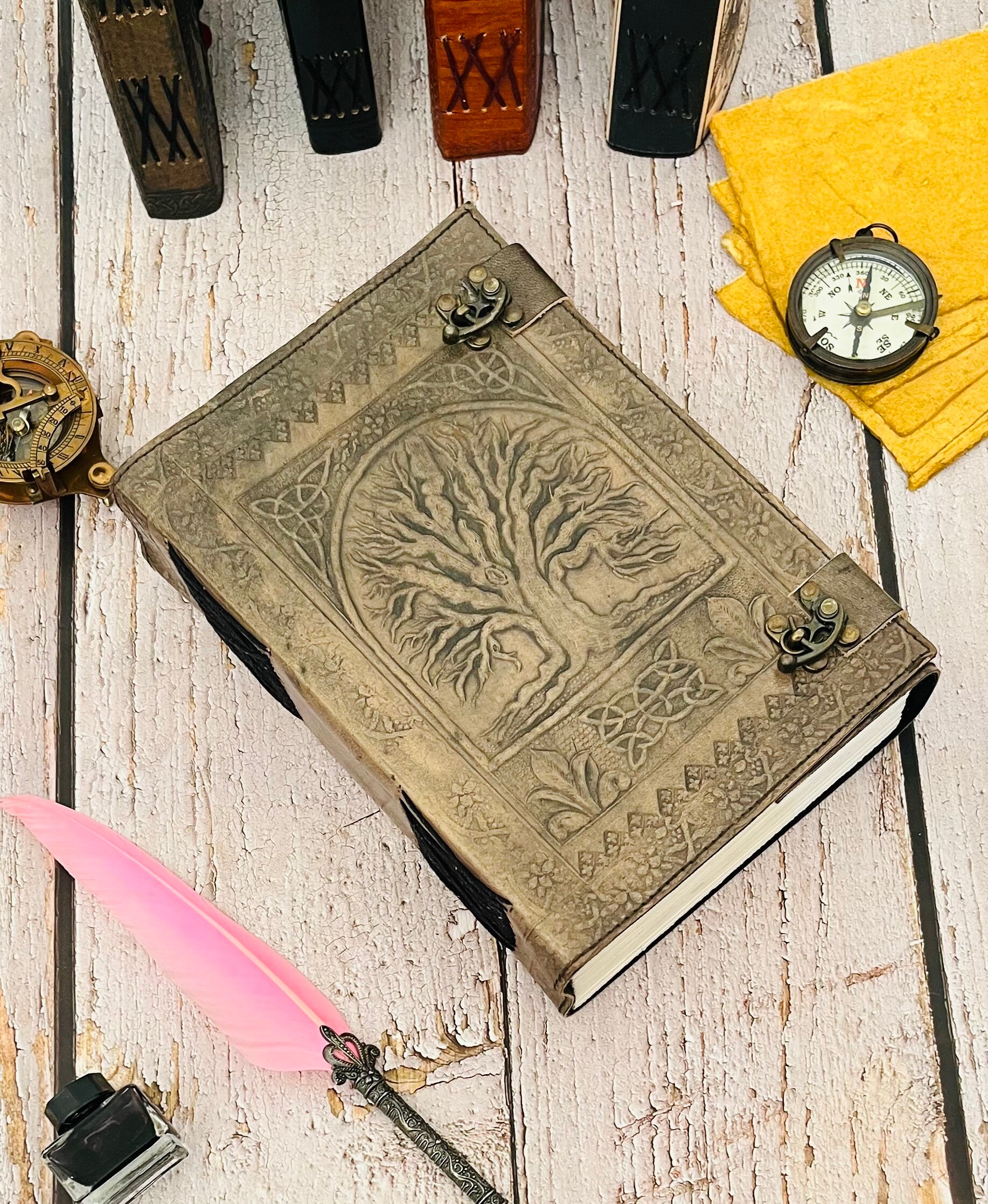 Embossed Tree of Life Leather Journal, Antique Paper Notebook (10x7 ...
