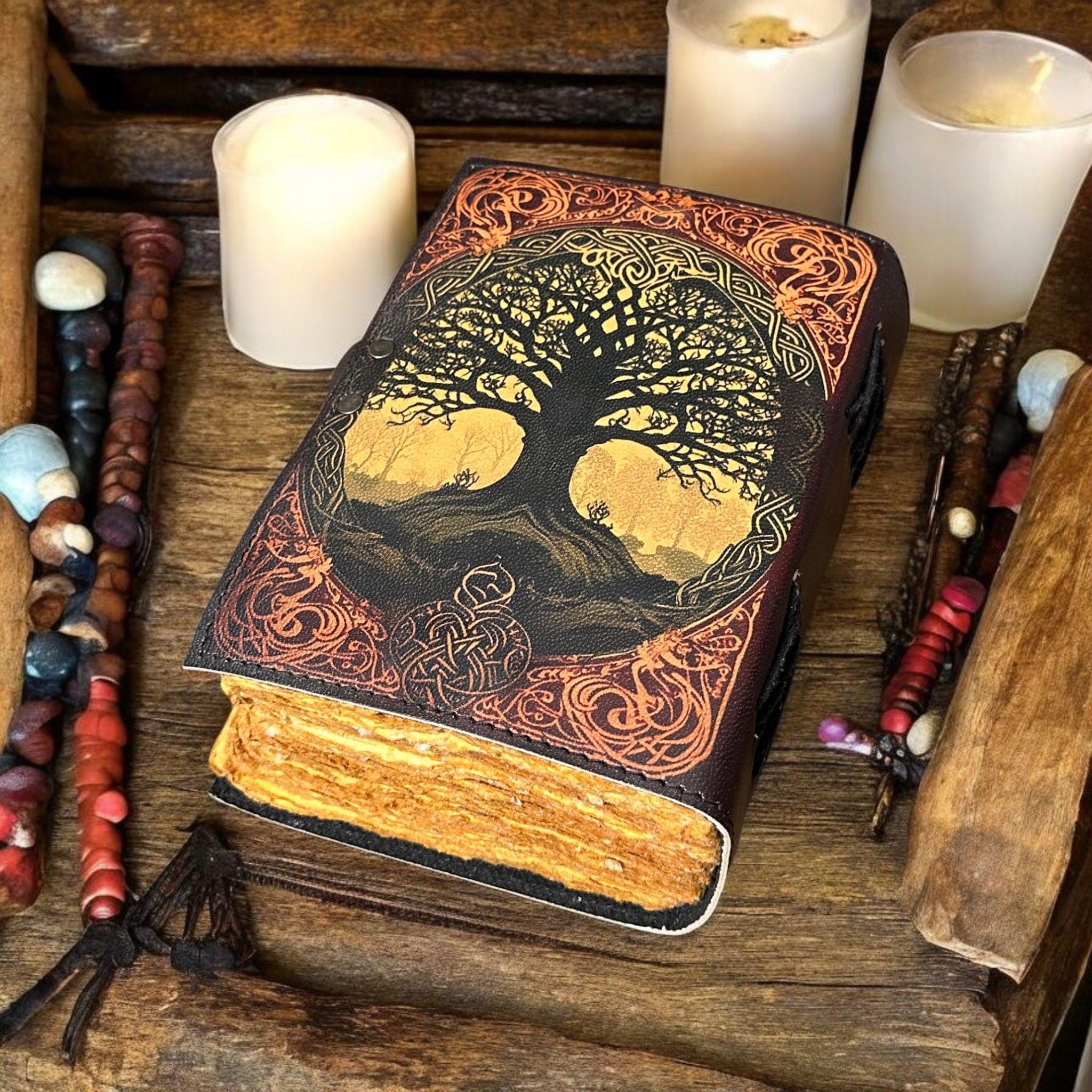 Tree of Life Leather Grimoire Journal: Blank Book of Shadows, Vintage ...