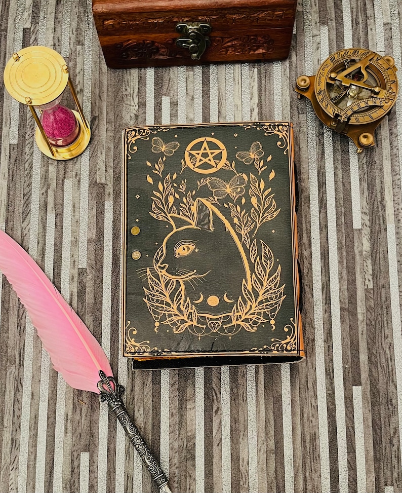 Leather Print Caltic Cat Journal Grimoire Journal Book of - Etsy