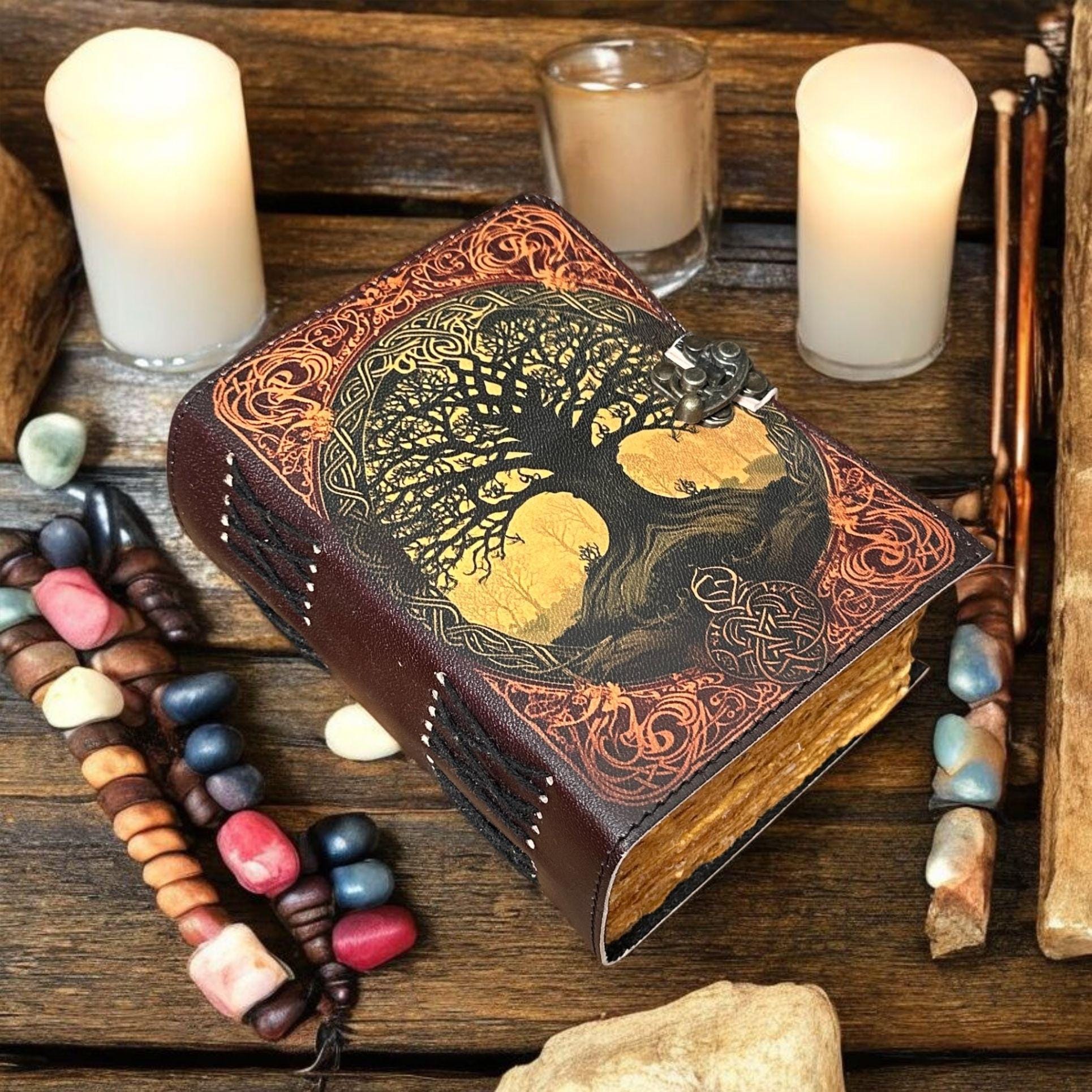Tree of Life Leather Grimoire Journal: Blank Book of Shadows, Vintage ...