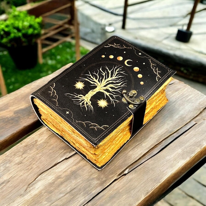 Large Leather Grimoire Journal, Tree of Life Celestial Book - Etsy