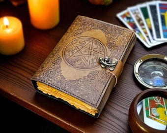 Pentagram Leather Journal: Wiccan Book of Shadows, Handmade Grimoire