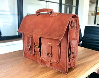 Personalized Leather Laptop Messenger Briefcase Men, Monogram Cross Body Computer Sling Satchel Project Bag, Personalised Groomsmen Gifts