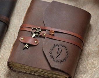 Diario de cuero personalizado, cuaderno de papel hecho a mano con grabado personalizado
