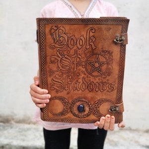 400 Page Book Of Shadows Leather Journal with Semi Precious Stone - Magic Book Celtic journal - Grimoire Journal, Witch Journal, Magic book,