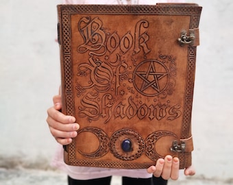 Leather Book of Shadows Journal – Lapis Lazuli Stone, Celtic Grimoire