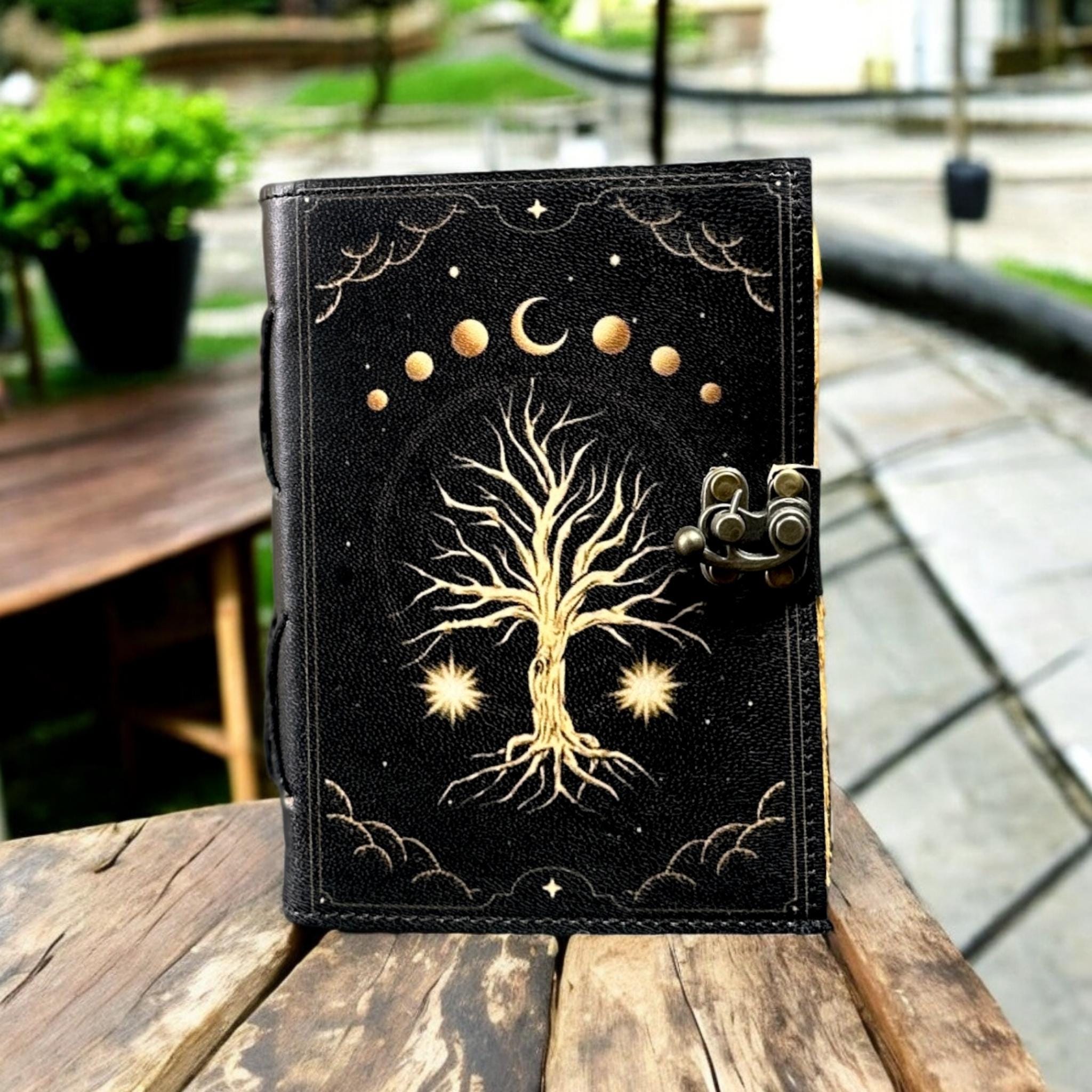 Large Leather Grimoire Journal, Tree of Life Celestial Book - Etsy