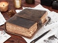 Vintage leather Journal - Blank Spell Book of Shadows, Grimoire Journal, Travel Writing Notebook, Antique Deckle Edge Paper Lock Closure. product logo