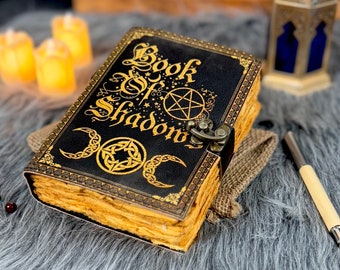 Libro de las Sombras en cuero, diario grimorio celta, libro de hechizos de brujería (7x5)