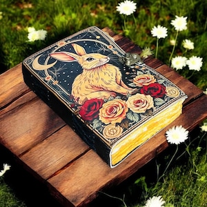 400 Pages -  bunny rabbit Grimoire Leather Journal Notebook Journal for women - Fat journal handmade Deckle Paper Notebook Journal for gift.