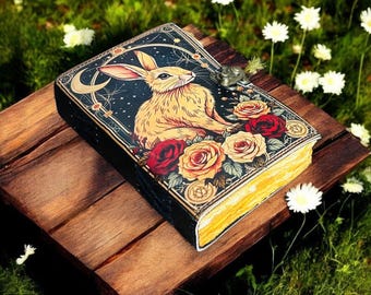 400 Pages -  bunny rabbit Grimoire Leather Journal Notebook Journal for women - Fat journal handmade Deckle Paper Notebook Journal for gift.