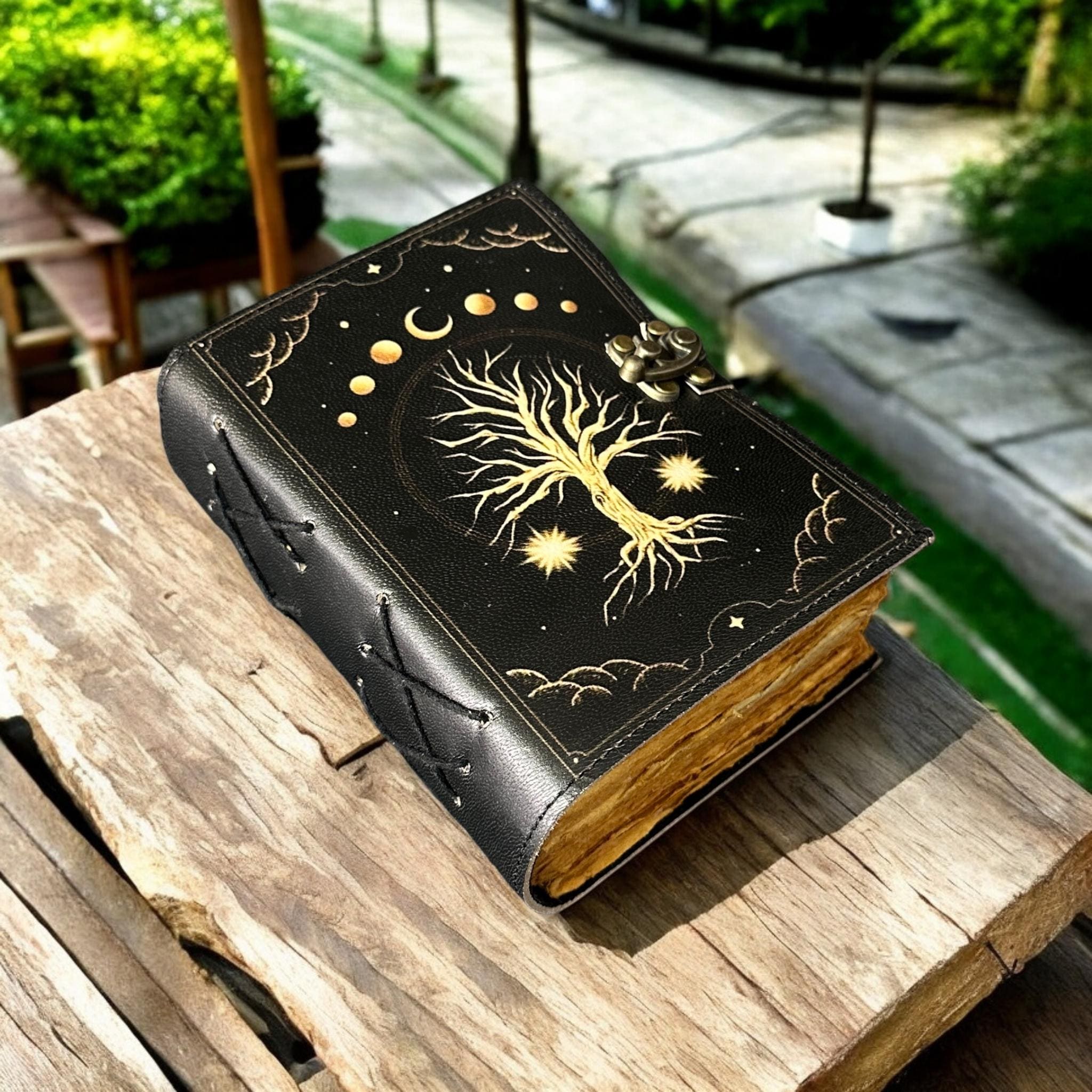 Large Leather Grimoire Journal, Tree of Life Celestial Book - Etsy