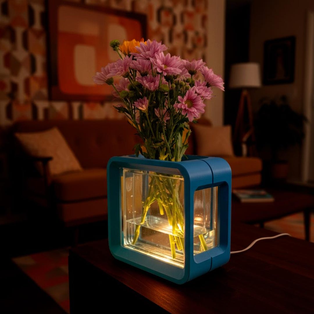 Mid Century Modern LED Glass Block Vase Lamp, Color Changing Ambient ...