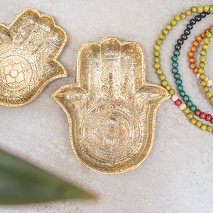 Hamsa Plate Decoration Bowl, jewelry bowl, Watch Organizer, Bedroom Decore, Good Gift from Bali, Handmade Indian Art, Khamsa Hand of Fatima