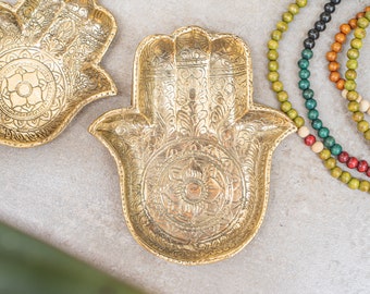 Hamsa Plate Decoration Bowl, jewelry bowl, Watch Organizer, Bedroom Decore, Good Gift from Bali, Handmade Indian Art, Khamsa Hand of Fatima