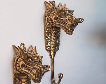 Brass Dragon Wall Hooks, Decorative Animal Key and Coat Hangers, Handcrafted Hook, Vintage Brass Wall Decor, Unique Home Accent