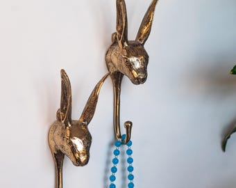 Brass Rabbit Wall Hook, Decorative Animal Key and Coat Hangers, Handcrafted Bunny Hook, Vintage Brass Wall Decor, Unique Home Accent