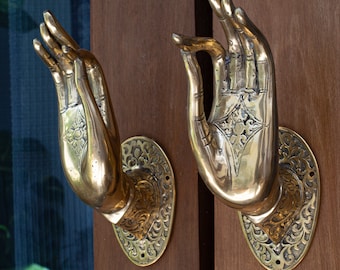 Hand-Shaped Brass Door Handles