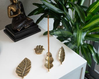 Incense Sticks Burner, Brass incense Holder, Holes Stick Incense Holder, Gold Brass Incense Holder, Candle holder, Brass Leaf, Buddha Gift