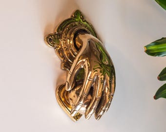 Brass Hand Door Knocker - Vintage Style - Unique Door Decor - Hand Holding Sphere - Home and Garden Decor - Housewarming Gift Idea
