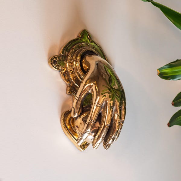 Brass Hand Door Knocker: Vintage Style Home Decor
