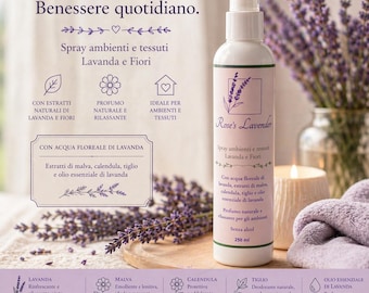 Spray de lavanda para ambientes y tejidos con extractos de malva, caléndula y lima, aceite esencial de lavanda, elaborado artesanalmente y con ingredientes naturales, 250 ml.