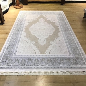 5x8 ft Beige Blue Bamboo Rug, Rug For Living Room, Bamboo Cotton Rug, Bamboo Rug from Turkey, Bamboo Carpet, Home Decor, Top Quality Rug