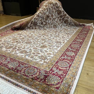 5x8 ft Beige Red Bamboo Silk  Rug, Silk Carpet, Luxury Silk Rug, Silk Rug, High Quality Rug, Turkish Silk Rug, Rug for Livingroom